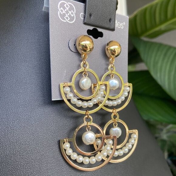 Gold/Pearl Dangle Drop Daisy Fuentes Fashion Earrings $16ea / 3 for $25 - Picture 6 of 7